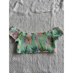 Victorias Secret Pink Bikini crop Top  L  smocked off shoulder sleeves lime